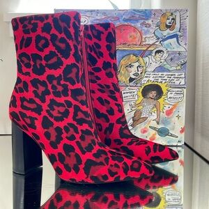 Jeffrey Campbell red cheetah calf hair Siren 3F booties size 9